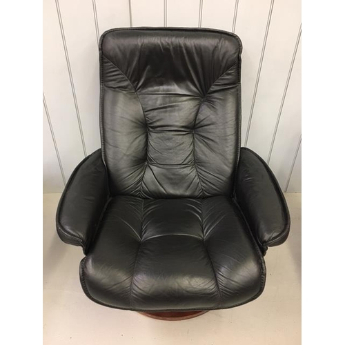 139 - A vintage, black leather reclining chair & footstool. Chair dimensions(cm) H98(40 to seat), W84, D84... 