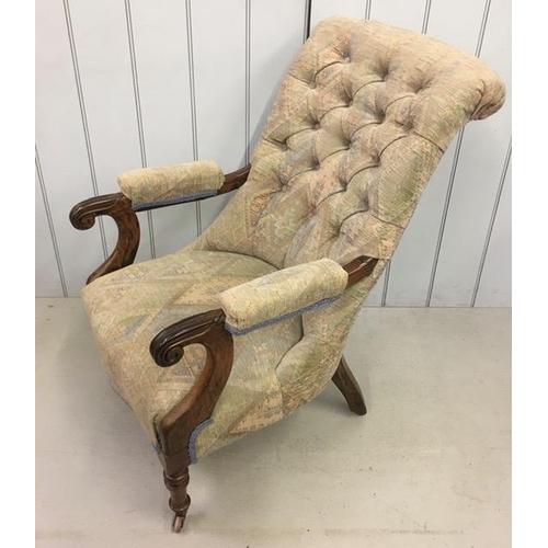 143 - An Edwardian, mahogany, button-back armchair. Dimensions(cm) H90(37 to seat), W60, D79.