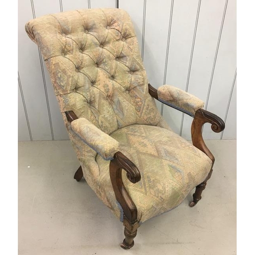 143 - An Edwardian, mahogany, button-back armchair. Dimensions(cm) H90(37 to seat), W60, D79.