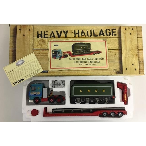 2185 - Corgi CC13213 1:50 Scale DAF XF Space Cab, 3 Axle Low Loader & Locomotive Tender Load – ‘Alley’s Hea... 