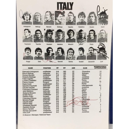 1695 - Three autographed & laminated football teamsheets from 1976. Signed by 40 England, Brazil & Italy pl... 