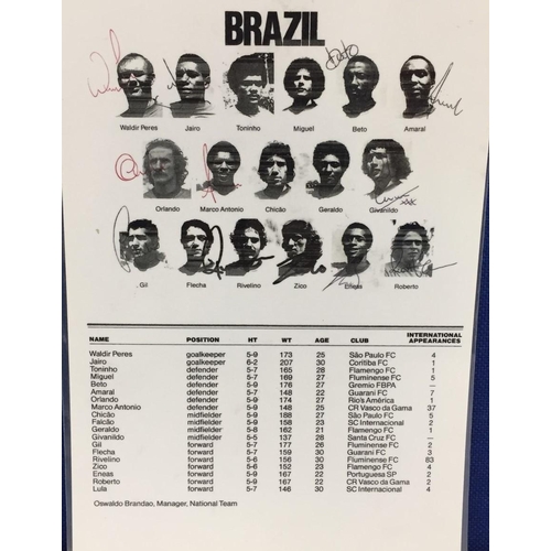 1695 - Three autographed & laminated football teamsheets from 1976. Signed by 40 England, Brazil & Italy pl... 