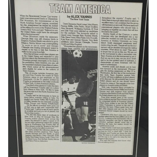 1683 - A unique, framed piece of football memorabilia from 1976 American Bicentennial Soccer Cup. Incorpora... 