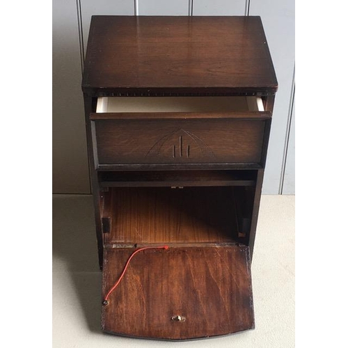 76B - A vintage, oak side table/bedside cabinet. Single drawer over drop-front cupboard area. Dimensions(c... 