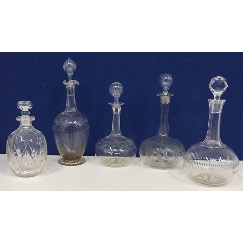 206A - A selection of five cut/etched glass decanters.