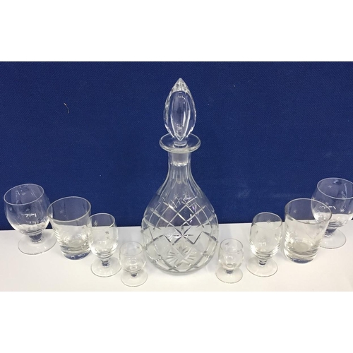 204 - A Whitefriars decanter, with a selection of Whitefriars glasses.