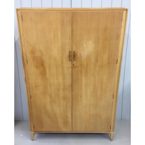 64B - A 'Lebus-Link' mid-century double wardrobe. Single hanging rail, shoe rail & two door mirrors. Dimen... 