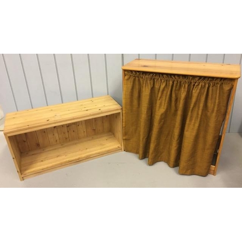 73A - A pine open bench/storage box, together with a curtained pine bedroom hideaway. Dimensions(cm) H45/8... 