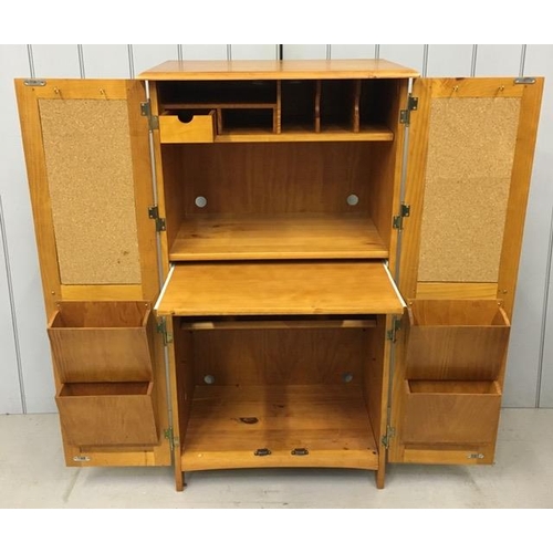 82D - A pine computer cupboard/workstation. Dimensions(cm) H125, W68, D43.