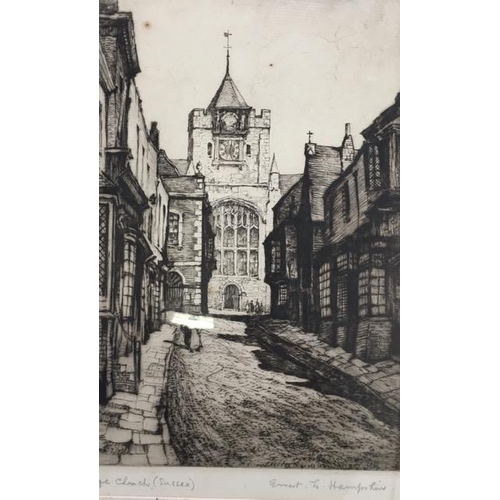 337 - ERNEST LLEWELLYN HAMPSHIRE (BRITISH 1882-1944). 'Rye Church, Sussex', signed/framed etching. Framed ... 