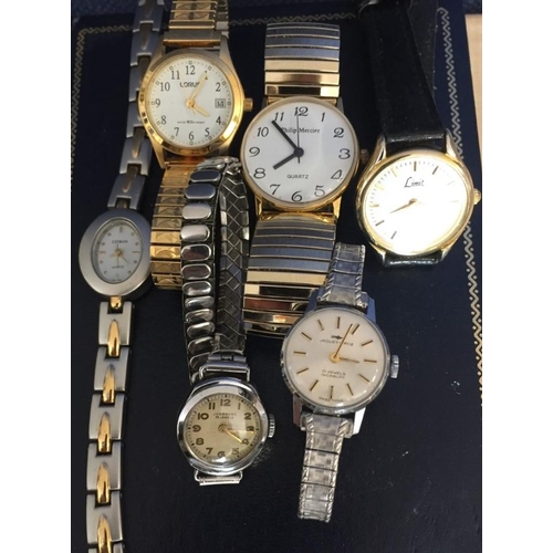 409 - Selection of 6 watches, includes Lorus water resist vx82 x397, Philip Mercier quartz 7010 L123L, Lim... 