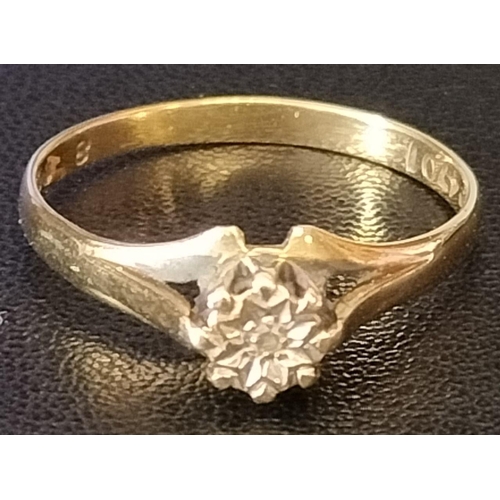 418F - A hallmarked 9ct Gold engagement ring, with solitaire diamond. Size M. Weight c.1.4g.