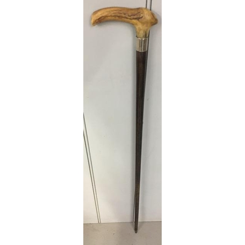 420B - A silver-collared, bone-handled, walking cane. Hallmarked, London 1915. Engraved 'G Critchley-Fearnh... 