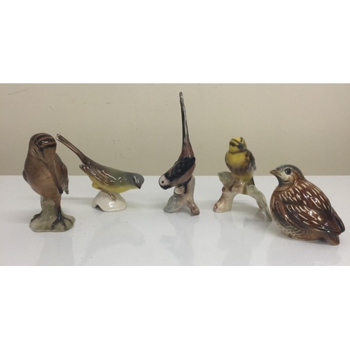 A collection of five bird figures, by 'Goebel'. Includes Quail ...