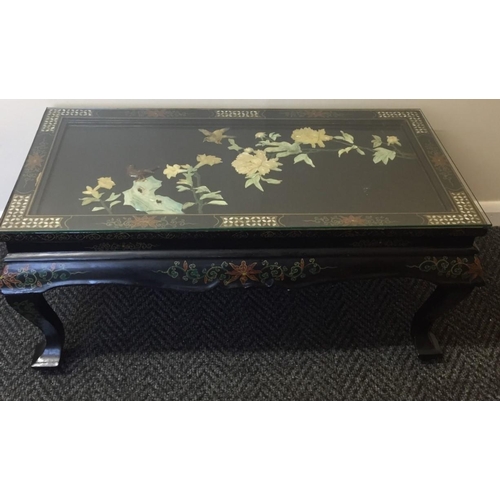 23A - A decorative, Shibayama, Japanese table. Glass topped, with inlaid flowers & birds. Dimensions(cm) H... 