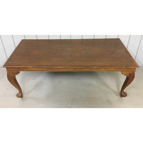 25 - A vintage, brass-inlaid, coffee table, with Queen Anne style legs. Dimensions(cm) H47, W120, D60.