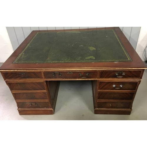 110 - A reproduction partners' desk, in need of restoration. Dimensions(cm) H78, W153, D122.