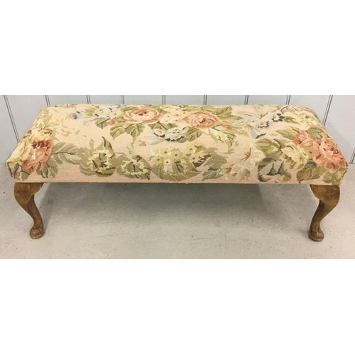 168A - A vintage, tapestry-upholstered long-footstool. Dimensions(cm) H33, W92, D30.