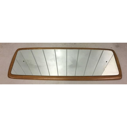 171 - A mid-century, teak mirror. Requires two mounting screws. 36cm x 96cm.