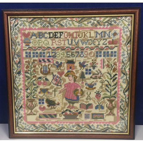 292 - A framed, vintage Sampler. Framed dimensions 42cm x 42cm.