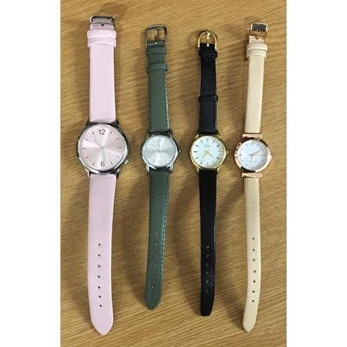 387 - A selection of four ladies watches. Includes Yves Rocher (pink, LBVYR 97285), Pia (olive green), Adr... 