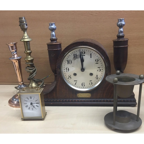 404 - A vintage presentation clock with engraved brass plaque from Major H. Duchesne 1929 (23cm x 37cm), w... 