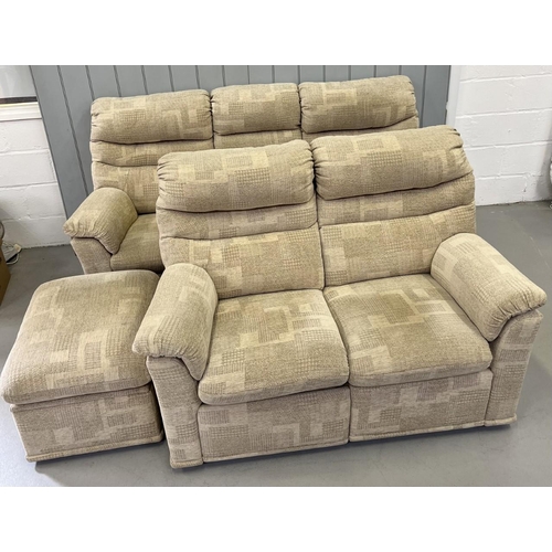 1000 - A good quality two-piece G-Plan suite, with footstool. Comprises a three seater sofa and a two seate... 