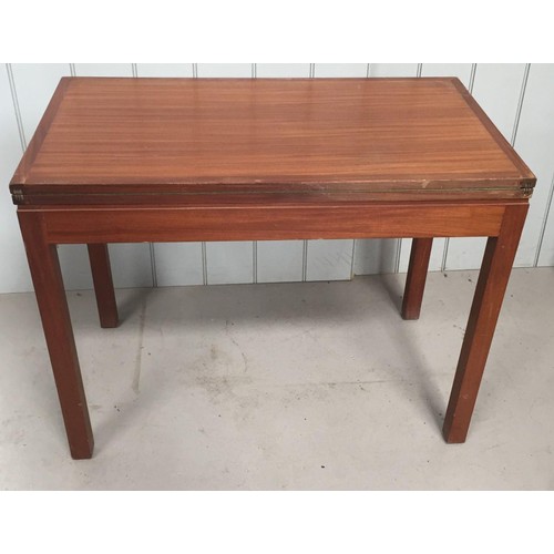 34B - A mid-century folding, green baized, card-table.  Dimensions(cm)
H72, W92, D51/102.