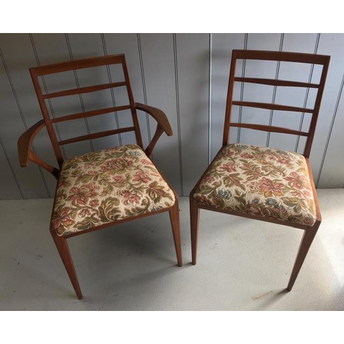 147D - A pair of mid-century dining chairs (one carver). Dimensions(cm) H83/83, W56/47, D55/55.