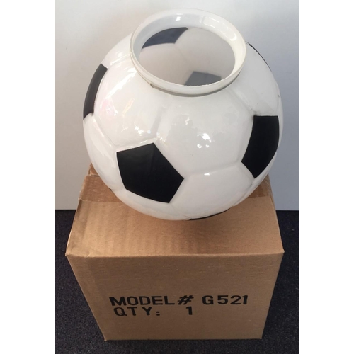 654 - A full box of 16, new/unused, glass novelty football design ceiling pendant lightshades. Height 17cm... 