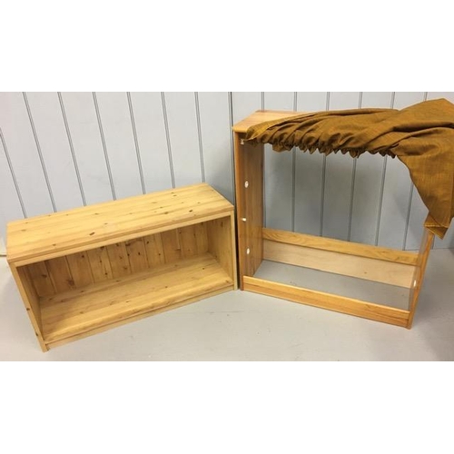 73A - A pine open bench/storage box, together with a curtained pine bedroom hideaway. Dimensions(cm) H45/8... 