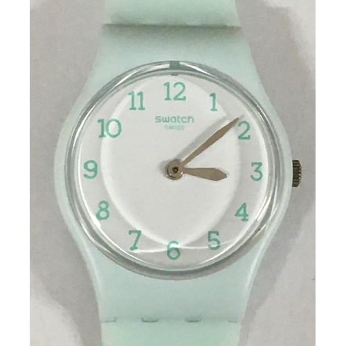 398 - Two retro ladies watches. Swatch (mint green, white face) & Breo (cream, rubber strap)