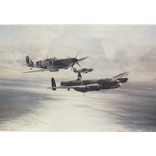 311 - A signed/framed print, after Robert Taylor - 'Memorial Flight', featuring a Spitfire, Hurricane & La... 