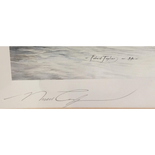 311 - A signed/framed print, after Robert Taylor - 'Memorial Flight', featuring a Spitfire, Hurricane & La... 