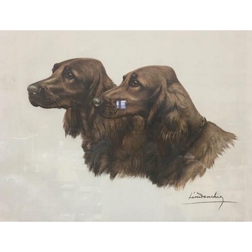 305 - A framed lithograph, after Leon Danchin - Irish Setters. Framed dimensions(cm) H68, W53.