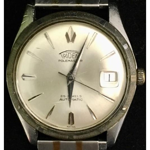 393 - A vintage, gents 'Polemaster' ,25 jewel watch, by 'Trident'. White & yellow metal, expandable bracel... 