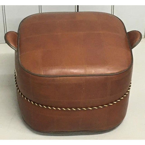 97 - A vintage, leather footstool. Dimensions(cm) H28, W46, D46.