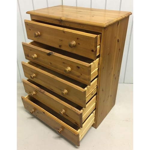 59 - A pine chest of five drawers.
Dimensions(cm) H97, W76, D42.