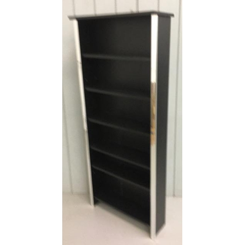 28 - A contemporary black & chrome tall bookcase, with adjustable shelves. Dimensions(cm) H148, W63, D22.