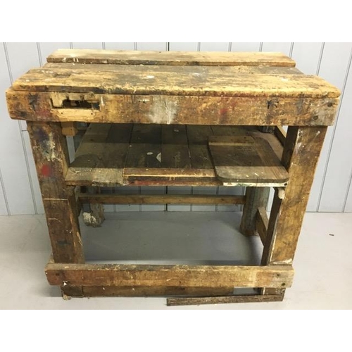 702 - A vintage, solid pine workbench.
Dimensions(cm) H95, W103, D65.