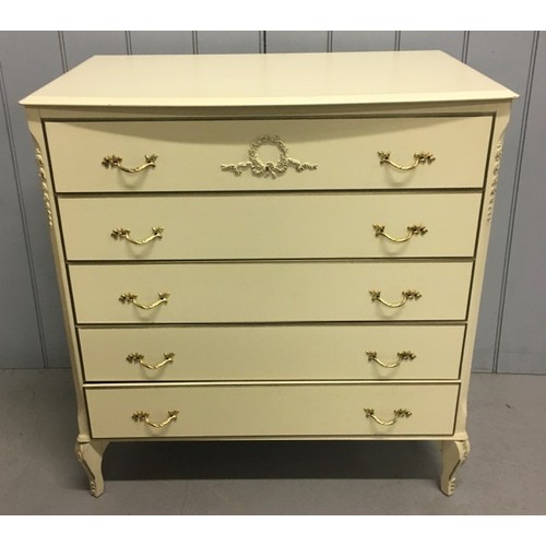 60 - A vintage chest of five drawers, with glass protector.
Dimensions(cm) H84, W79, D49.