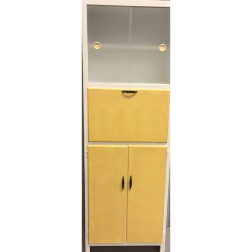 115 - A mid-century kitchen cabinet with sliding glass doors. Dimensions(cm) H176m, W59, D41.