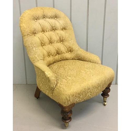 143 - A Victorian bedroom chair. Button-backed, upholstered in gold coloured fabric. Dimensions(cm) H77(32... 