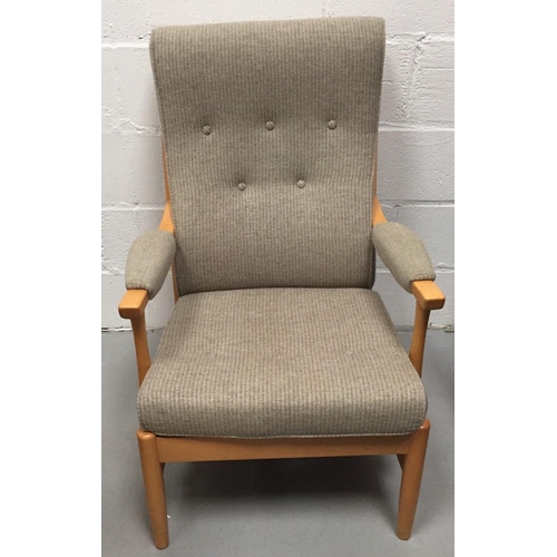 147G - A Farstrup, grey upholstered, lounge chair. Dimensions(cm) H100 (44 to seat), W65, D78.