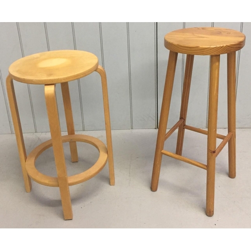 168 - A pine kitchen stool, together with an ikea 'Frosta' stool. Dimensions(cm) H72/64, W32/38.