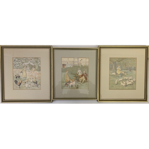 384M - A set of three prints after Randolph Caldecott. Illustrations from The Farmers Boy novel.