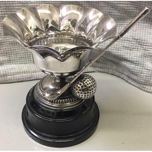 419A - A solid-silver golf trophy & engraving plate, marked 925. Height18cm. Total weight approx. 576g.