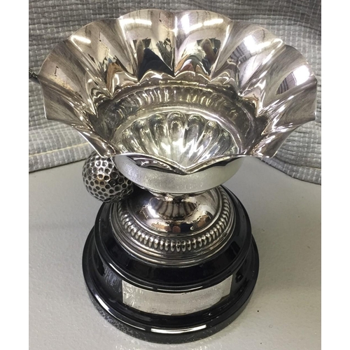 419A - A solid-silver golf trophy & engraving plate, marked 925. Height18cm. Total weight approx. 576g.