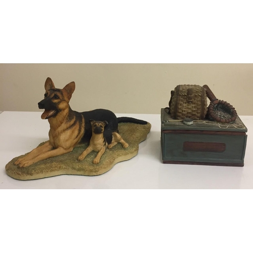 524 - A Border Fine Arts Alsatian with pup model, together with a Leonardo collection trinket box.