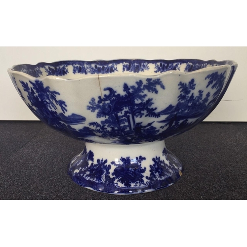 533 - An English Staffordshire, blue & white transfer printed, punch bowl. Height 18cm, diameter 35cm.